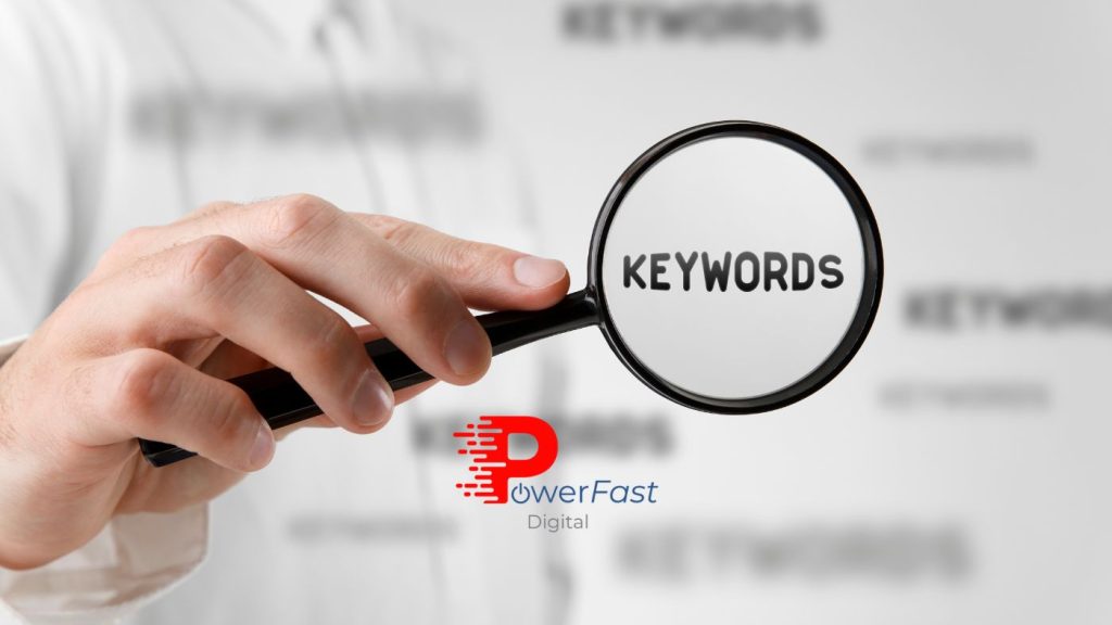 How to choose the right keywords for your small business - PowerFast Digital keyword research guide with magnifying glass examining keywords